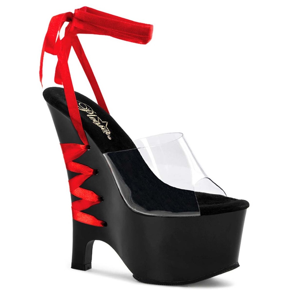6 1/2 inch Corset Style Platform Wedge Sandal With Ankle Laces